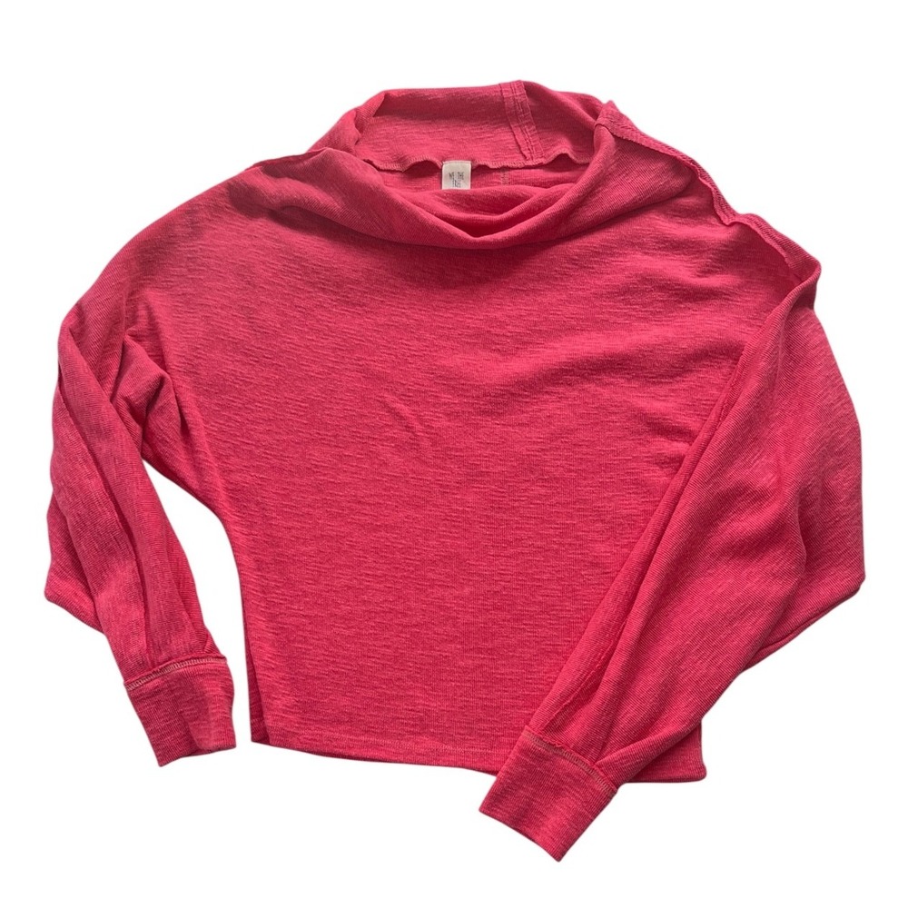 We The Free Oversized Wide Neck Pullover Waffle Knit Top Womens sz XS Coral Pink
